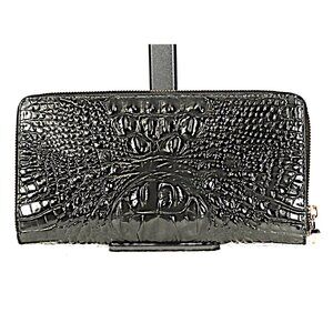 Large Brahmin Melbourne Croc Embossed Leather Zip Wallet w/Tuck-Away Strap